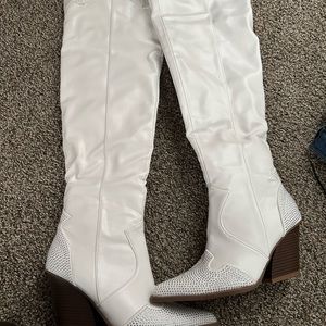 Brand new white thigh high boots